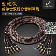 發燒級雙線分音單晶銅主音箱線二分四喇叭線碳纖香蕉頭功放音響線