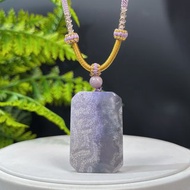 優質精選天然冰紫灰珊瑚玉吊墜冰潤玉化老料苔蘚蟲紋長方形無事牌