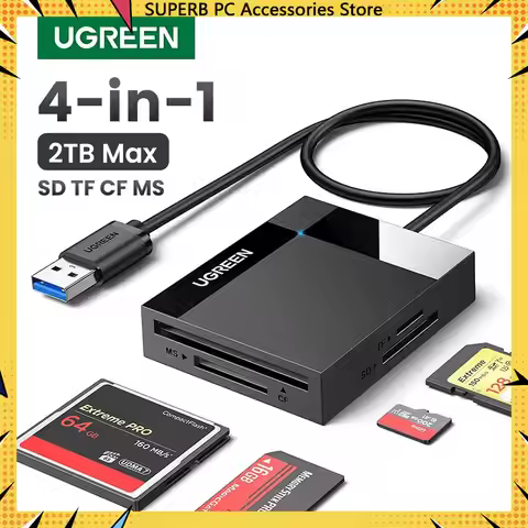 UGREEN Card Reader 4-in-1 USB3.0/USB-C SD Micro SD TF CF MS Compact Flash Card Adapter for Laptop PC
