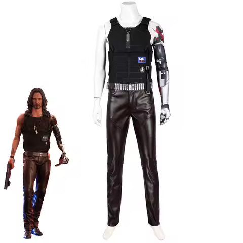 Game 2077 Johnny Silverhand Cosplay Costume Halloween Carnival Men's Vest Pants with Accessories Out