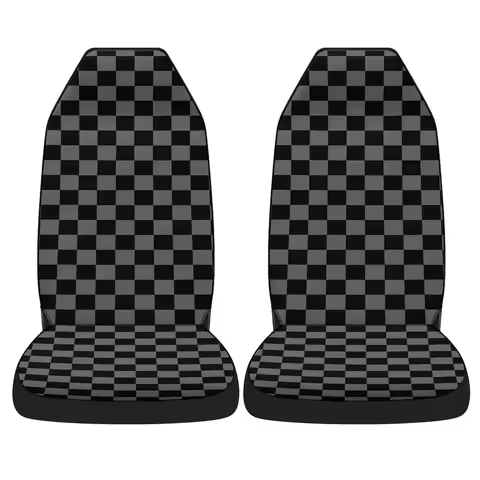 2pcs Gray and Black Plaid Print Single Seat Car Seat Covers, Suitable for Most Cars, Trucks, Vans, a
