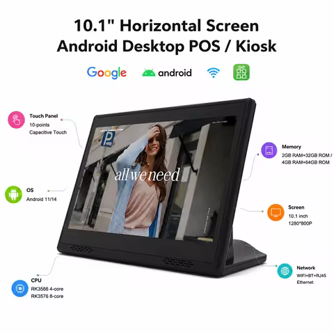 All-in-One 10.1" POS Tablet Android 14 | 4G+64GB L-Shaped Desktop Stand for Restaurant Menu, Loyvers