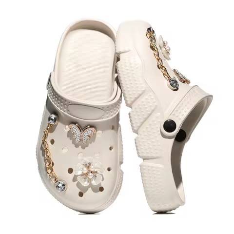 Women's Fashion Garden Shoes with butterfly and Flower Accessories, lightweight Non-Slip EVA Clogs S