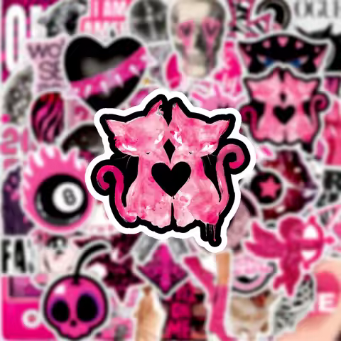 50Pcs Retro Y2K Black Pink Cool Spice Stickers - Waterproof Decals for Skateboard Helmet & Luggage D