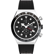 Q Timex GMT Chronograph 40mm Rubber Watch - Stainless Steel/Black (TW2V70000)