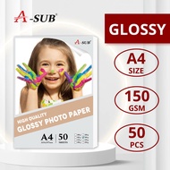 【Glossy Paper 150gsm】A-SUB Glossy Fast Dry Photo Paper 150gsm Photograph Printing A4 50pcs Gloss Pap