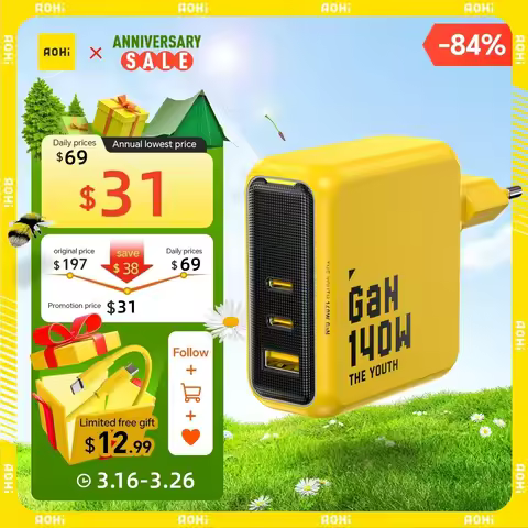 AOHI Youth 140W GaN Charger PD3.1 3-Port Type C Quick Charge For Macbook Pro Laptop USB Fast Charger