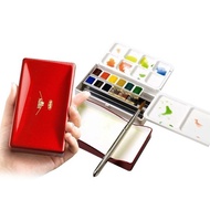 [訂購] Holbein 日本製 藝術家固體透明水彩 12色 小紅盒套裝 塊狀水彩 Palm Box Solid Artists' Watercolor Paint #掌中盒 #好賓 #荷爾拜因 #H