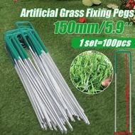 YYMall【ส่งจากกรุงเทพ】100 Pcs ข้อมูลจำเพาะ Heavy Duty U Shaped Garden Pile Pin สังกะสีภูมิทัศน์เล็บสำ