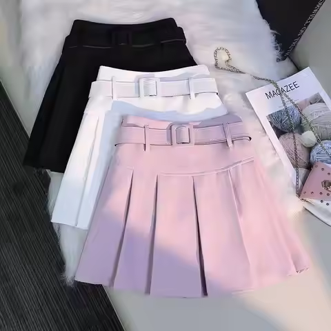 Women Pink A-line Mini Skirt Vintage 2000s Y2k Gyaru Pleated Skirt Harajuku Korean Style Skirts with