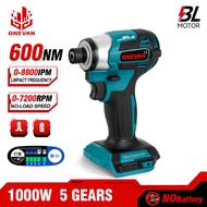 ONEVAN 600N.m 5-Speed Cordless Brushless Electric Screwdriver Electric Impact Driver Kit Cordless Drill for Makita 18V Battery