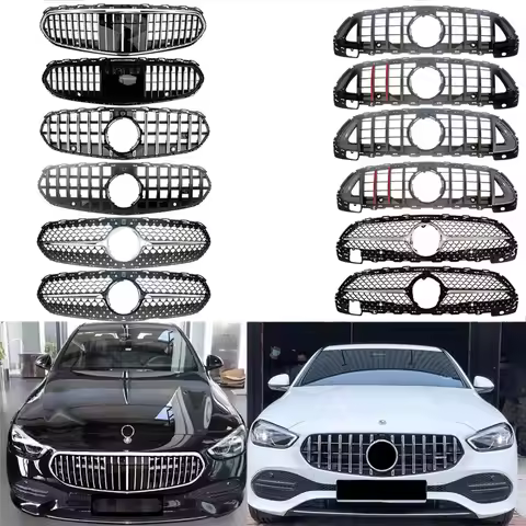 GT-R Style Vertical Bar Hood Upper Grille For Mercedes Benz W206 C206 C200 C220 C300 C350 C43 AMG Li