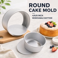 Round Aluminium Cake Mold Removable Bottom Baking Pan Acuan Kek Loyang Kek 4 6 8 Inch Silver