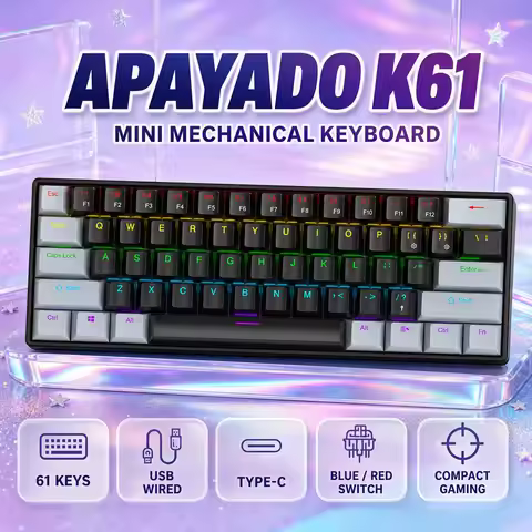 APAYADO K61 Mini Gaming Keyboard 60% Portable Wired 61-Key RGB Lighting Red/Blue Switch Selectable B