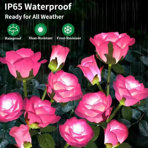 5 Heads Solar Lights Outdoor Decorative Solar Garden Lights Rose Flower Lawn Lamp for Yard Patio Gar
