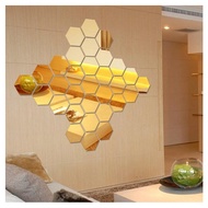 Cermin Deco Hiasan Tampal di Dinding Rumah 12pcs Modern Creative 3D Mirror Wall Deco Geometric Hexagon Acrylic Wall