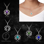 Silver Lotus Stainless Steel Charm Necklace Jewelry with Colorful Resin, Lotus Steel Charm Necklace