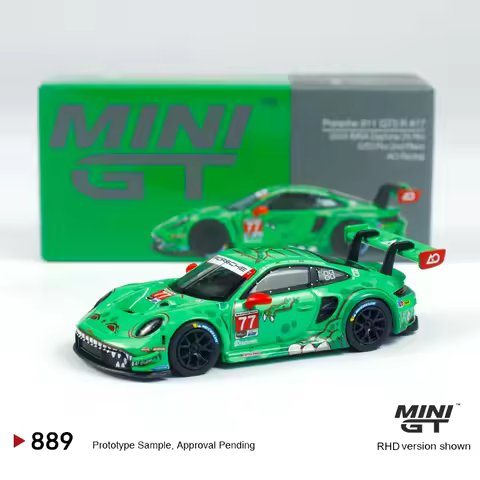 MINIGT 1:64 Porsche 911 GT3 R #77 AO Racing Green Dinosaur MGT Alloy Car Model 889