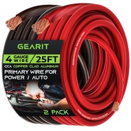 GearIT 4 Gauge Wire (25ft Each- Black/Red Translucent) Copper Clad Aluminum CCA - Primary Automotive