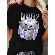 Tshirt Cat Saying Huh? Funny Meme T-shirt Women Breathable Short Sleeve T Shirts Fashion Harajuku Te