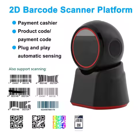 2D Barcode Scanner 1D/2D Code Scanner Reader QR Wired Desktop Hands-Free QR Image Scanfor Supermarke