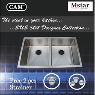 CAM Handmade Stainless Steel Kitchen Sink Double Bowl Under Mount - 800 x 460 x 230mm