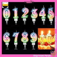 Large Number 1-0 Happy Birthday Candle Colorful Party cake Decoration Besar Huruf Nomber hari Jadi l