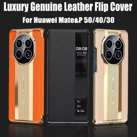 Genuine Leather Flip Cover Case for HUAWEI Mate 60,50,40,30 Pro Plus, Honor Magic 3, 4, Smart View W