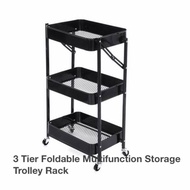 3 Tier Foldable Multifunction Storage Trolley Rack Office Shelves Home Kitchen Rack With Plastic Wheel