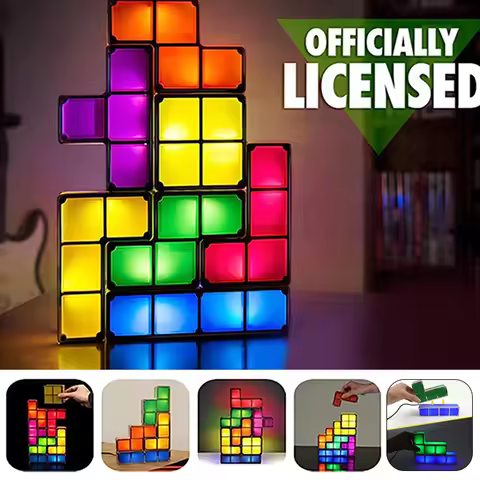 DIY Stackable Night Light LED Puzzle Kids Gift 7 Colors 3D Tangram Light Home Bedroom Desk Lamp Kid 