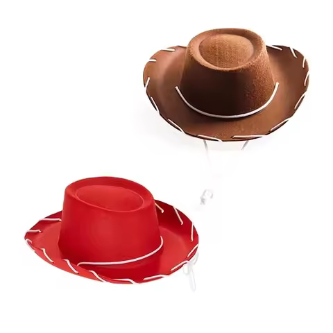 Brown Red Felt Woody Western Cowboy Hat Kids Soft Adjustable Big Brim Outdoor Climbing Wilderness Pa