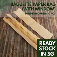 (60cm) Baguette Paper Bag with Window / Kraft Brown Paper Bag for Baguette Bag / French Loaf Paper Bag