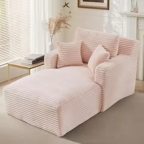 Oversized Chaise Lounge Chair Indoor Modern Corduroy Lounge Couch Comfy Upholstered Sleeper Sofa wit