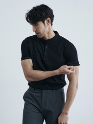 HUILISHI Premium Version Chinese Collar Polo Shirt for Men Plain Short Sleeve Korean Style Cotton Fa