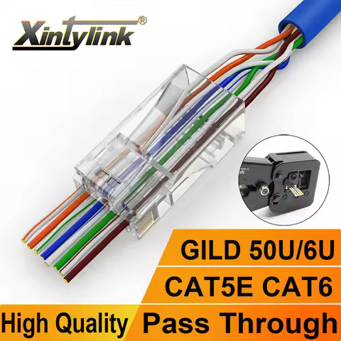 xintylink rj45 connector cat6 cat5e 50U/6U ethernet cable plug utp 8P8C rj 45 cat 6 network lan jack