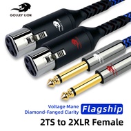 GOLLEY LION Dual XLR ตัวเมียเป็นสายคู่1/4นิ้ว TS สายถักไนล่อน2 XLR ตัวเมียเป็น2X6.35มม. ไตรมาสโมโนที