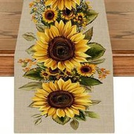 1pc Country Style Sunflower Table Runner - Beige Base With Vibrant Yellow Floral Pattern, Polyester 