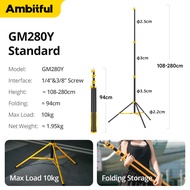 Ambitful GM280 GM280-Y Air Cushioned Light Stand 2.8M Aluminum Alloy Adjustable Heavy Duty Tripod fo