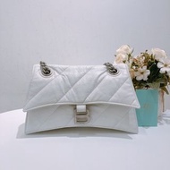 TW4785	Balenciaga 巴黎世家沙漏包包 Crush Small Chain Bag Lambskin White x PHW