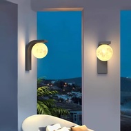 Outdoor LED Solar Wall Light Round Moon Lamp for Villa Courtyard Front Door & Garden Fence E26 Bulb 