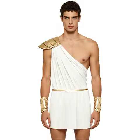 Men Greek God Zeus Mythology Cupid Costume Bodysuit with Belt Cuffs Ancient Egypt Roman Toga for Hal