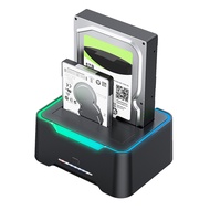 USB 3.0 To SATA Dual Bay RGB Lamp Effect Hard Disk 2.5/3.5 Inch Hard Drive Enclosure Docking Station