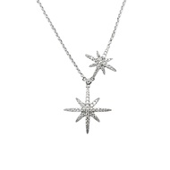 A apm MONACO French Boutique Jewelry Shining Rhinestone Double Stars Adjustable Long Necklace Silver