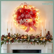 [WX] Christmas Snowman Wreath for Front Door Light Up Red/Blue Mesh Ribbon Candy Cane Wreath with Sn