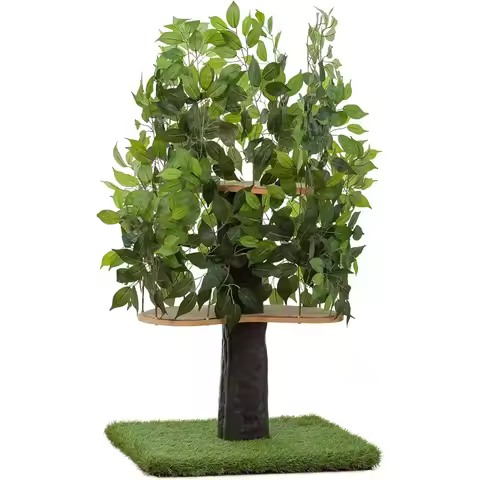 4ft Cat Tree with Leaves Made in USA, Cat House & Cat Activity Tree, Two-Level Condo for Indoor Cats