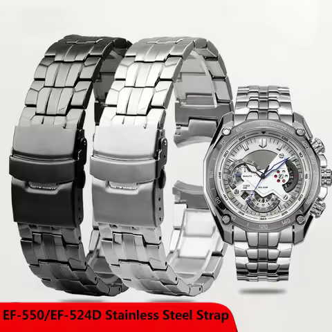 EF-550 EF-524 Solid Stainless Steel Watch Band For Casio EDIFICE Series Rubber Watch Strap 22MM Conv