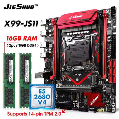 JIESHUO X99 JS11 Motherboard Set Kit With LGA2011-3 Xeon E5 2680V4 DDR4 16GB 2133MHZ RAM Memory NVME