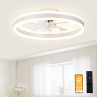 Modern 20 inch Smart Ceiling Fan Light - Bluetooth & Remote Control, Modern Dual Ring LED, DC Motor​