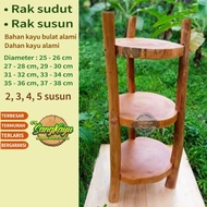 Rak sudut kayu bulat rak susun kayu 3 tingkat 35-37cm rak serbaguna - 25 - 26 cm, 2 susun Jati