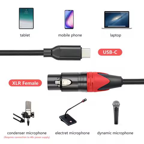 1/2/3M USB C To XLR Female Cable USB C To XLR Microphone Audio Cable USB C To XLR Female Microphone 